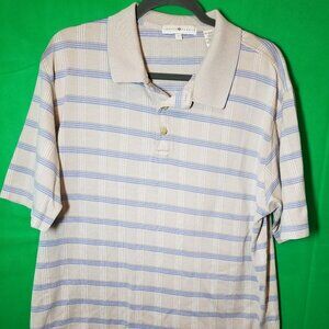 Joseph Abboud Mens Large Tan Plaid 100% Pima Cotton Polo Shirt Short Sleeve